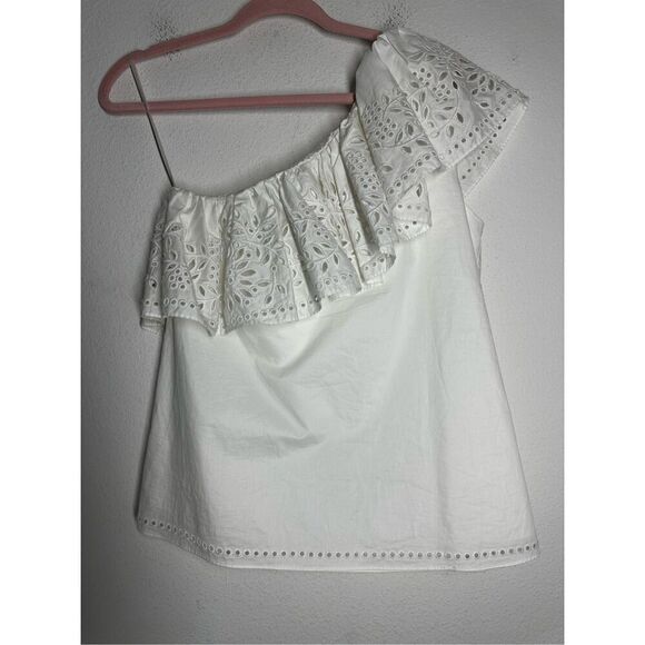 Parker Tops - Parker Bohemian White Ruffle Eyelet One Shoulder Blouse Sz S Cotton Lined